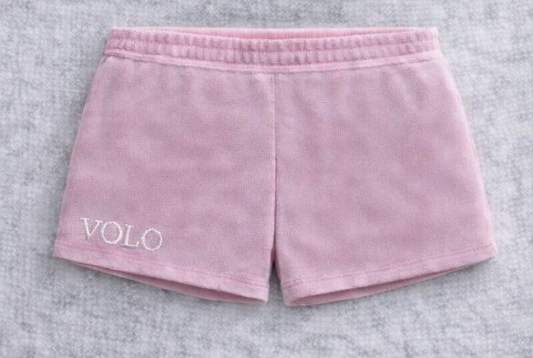 VOLO women pink velour shorts front