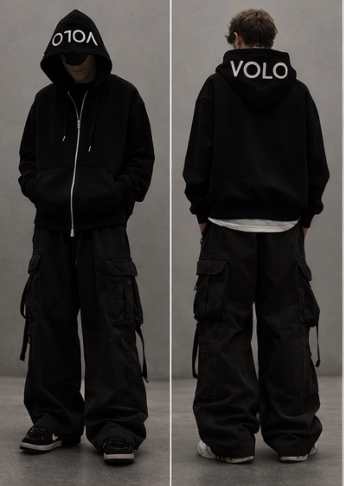 Zip hoodie with cargo pants